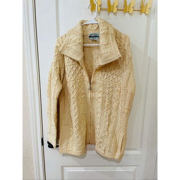 Aran Crafts Double Collar Zip Merino Aran Cardigan‎‎‎‎‎‎ Size XL Butter Yellow - Picture 1 of 7